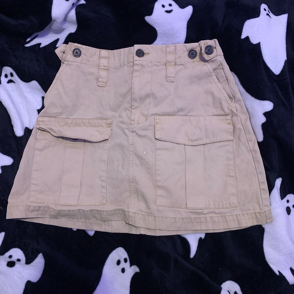 Tan Button-Front Skirt with Pockets